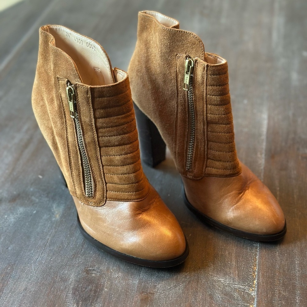 Felipe Rivera Women’s High Heel Leather Suede Bootie Size US 7 Mex 24 Tan Zipper